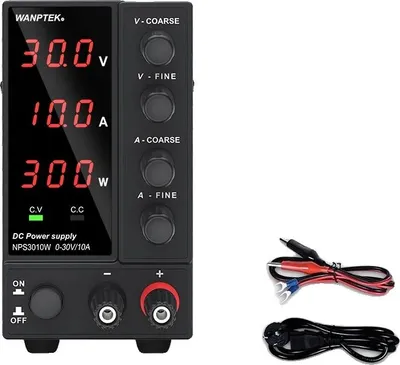 Immagine prodotto di Alimentazione DC, tensione regolabile fino a 30V, corrente regolabile fino a 10A, 3 cifre 30V 10A