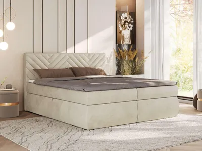 Produktbild von MKS MEBLE Boxspringbett Doppelbett AVERTA 160x200 Polsterbett mit Stauraum, Bonnell-Federkernmatratze H4 gepolstertes Kopfteil - Beige Velvet