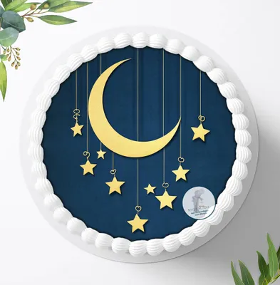 Produktbild von Für die Geburtstags Torte ein Tortenaufleger, Zuckerbild mit dem Motiv: Mond und Sterne, Essbares Foto für Torten, Fondant, Ø 20cm, 2342z