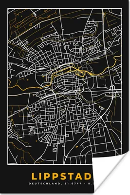 Produktbild von MuchoWow® Poster Stadtplan - Deutschland - Gold - Lippstadt - Karte 40x60 cm - Plakate für die Wand - Poster Babyzimmer