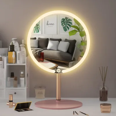 Produktbild von 4K HD runder LED-Schminkspiegel mit Beleuchtung Französischer Kosmetikspiegel Tischspiegel für das Badezimmer Großer Leuchtspiegel Haushaltsspiegel