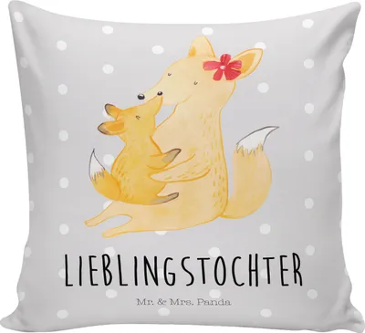 Produktbild von Mr. & Mrs. Panda Dekokissen Fuchs Mama - Grau Pastell - Geschenk, Opa, Umarmen, kuschelkissen 40x40, Schoß, Polsterkissen, Lounge Kissen, Polster, zier, Deko, Mutter