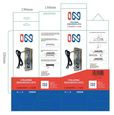 Obrázok produktu pre Výklopná lišta IN 553010, 3 zásuvky + 2 USB