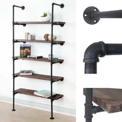 Immagine prodotto di Scaffale in piedi HWC-C45, scaffale per soggiorno, scaffale per libreria, design industriale in legno e metallo, 165x80x28cm ~ marrone