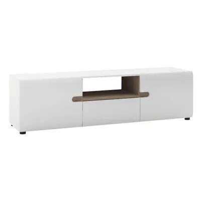 Produktbild von Wohnzimmer TV Lowboard LEGNICA-129 in weiß Hochglanz mit Trüffel Eiche Nb., B/H/T ca. 164/46/42 cm