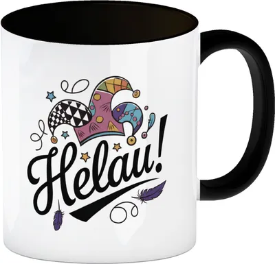 Produktbild von Karneval Kaffeebecher in schwarz mit Helau Narrenhut