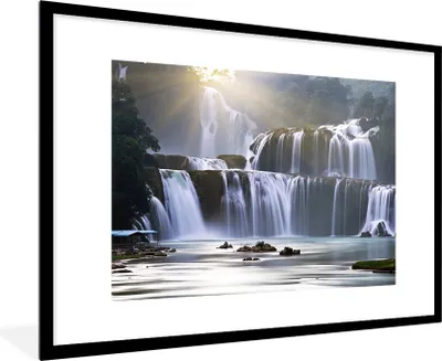 Produktbild von MuchoWow® Gerahmtes Poster Wasserfall - Felsen - Natur 90x60 cm - Poster mit Schwarzem Bilderrahmen Wandposter Rahmen Foto Bilder - Wanddekoration - Fotos