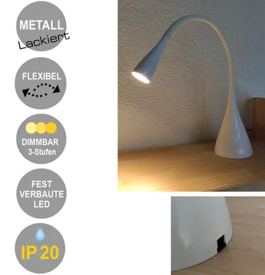 Produktbild von LED Tischleuchte Jonas weiss Touch Dimmer Flexarm Tischlampe TOP Lampe weiß