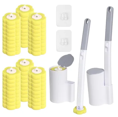 Image de Lot de 2 brosses de toilette jetables avec manche et support