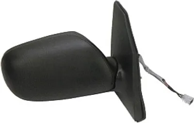 A black car side mirror with a wire attached is shown against a white background.