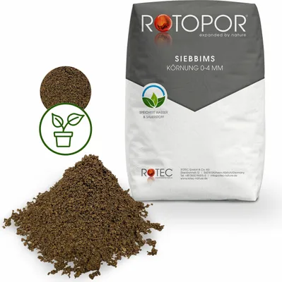 Produktbild von Rotopor Siebbims Naturbims Ungewaschen Körnung 0-4 mm Bims Bimskies Mulch Substrat 10L Sack