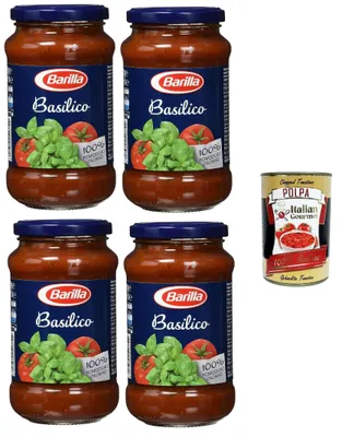 Produktbild von Barilla Basilico Tomatensoße, 100% Italienische Tomaten, 4 x 400g Gläser, + Italian Gourmet polpa 400g