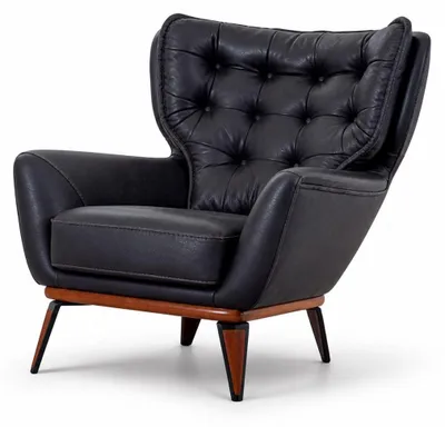 Immagine prodotto di Poltrona moderna in pelle, confortevole e comoda, di colore blu scuro, con schienale imbottito