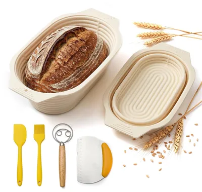 Produktbild von Faltbarer Gärkorb für Brot - Ovaler Silikon-Gärkorb - Backzubehör - Beige