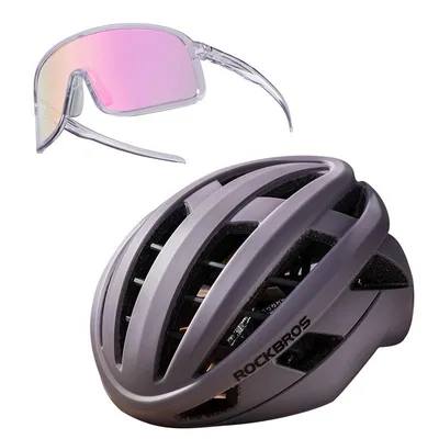 Produktbild von ROCKBROS Fahrradbrille Photochrom Lila Rosa UV400 mit Fahrradhelm Stoßdämpfung Magnetverschluss Lila Matt 58-62cm L