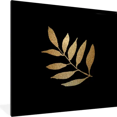 Produktbild von MuchoWow® MuchoWow® Gerahmtes Poster Gold - Äste - Blatt 40x40 cm - Poster mit zchwarzem Bilderrahmen - Mit Rahmen - Wanddekoration Schlafzimmer