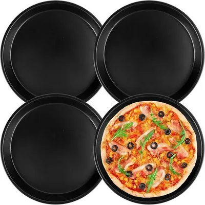 Productafbeelding van 4 pizzaplaten rond 20 cm, quichevorm, pizzavorm van roestvrij staal, bakvorm voor pizza