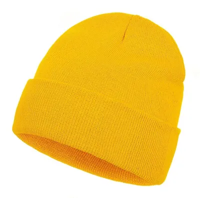 Obrázek produktu pro Pletená čepice typu "beanie" pro muže i ženy, vhodná do chladného počasí, univerzální velikost, žlutá barva