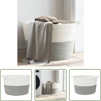 Produktbild von The Living Store Wäschekorb Grau und Weiß Ø60x36 cm Baumwolle