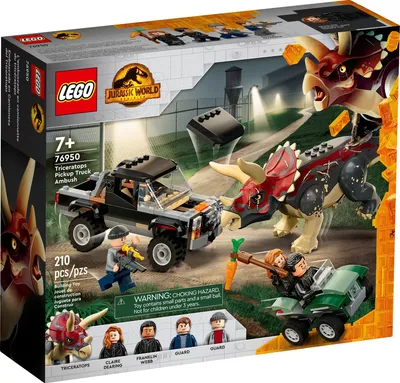 The image shows the packaging of a LEGO Jurassic World playset.