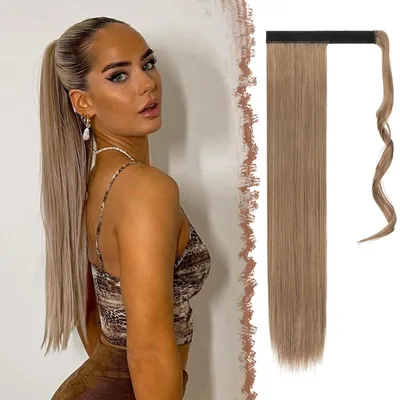 Obrázek produktu pro Paruka, cop, hladká, syntetická, 70 cm, světle hnědá a přírodní blond