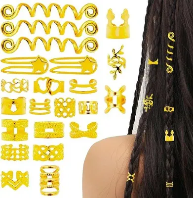 Image de Ensemble de bijoux de cheveux dorés, 103 pièces, pour femmes