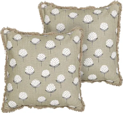 Produktbild von BELIANI Dekokissen 2er Set Beige Baumwolle mit Polyester-Füllung 45 x 45 cm Quadratisch Blumen Motiv Modern Wohnaccessoires Wohnzimmer Schlafzimmer