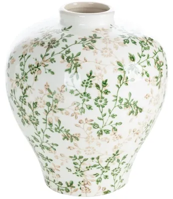 Image de EUROFIRANY | Vase de table - Vase - vert crème - 20 x 23 cm - Vase en céramique - Vase à fleurs - Vase décoratif - Motifs floraux