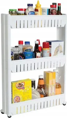 Produktbild von Schmales Lagerregal 3 Schichten auf Rädern Schmales Organizer Küche Bad 3Etagen Badezimmerwagen Küchenwagen mit Rollen UNIVERSALSCHRANK AUF RÄDER