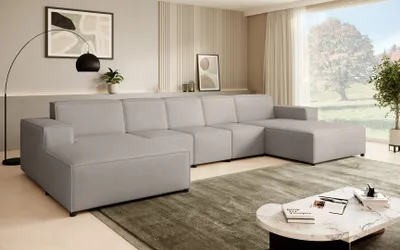 Produktbild von Ecksofa PEDRO U XL, breite Ottomane, Farbe: CaffeLatte (Velo624)