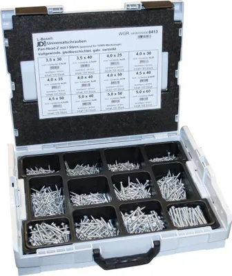 Produktbild von Dresselhaus Sortimente Sortimo L-Boxx, bestückt mit: JD Plus Universalschrauben Pan-Head mit I-Stern, verzinkt, DH-8413