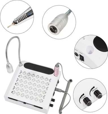 Produktbild von GreatDEshop2021, Professionelle 4-in-1 Nagelmaschine, Nagelstudio, Staubabsaugung, Maniküreschneider, LED, bürstenloser DC-Motor, ABS/Silikon, Weiß, 23x23x7cm