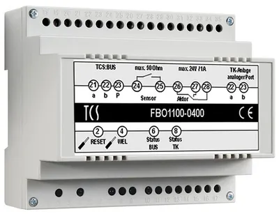 Zdjęcie produktu dla TCS FBO1110-0400 Interfejs TKI do 64 miejsc docelowych 16 numerów wywoławczych Szyna DIN 6TE (FBO1110-0400)