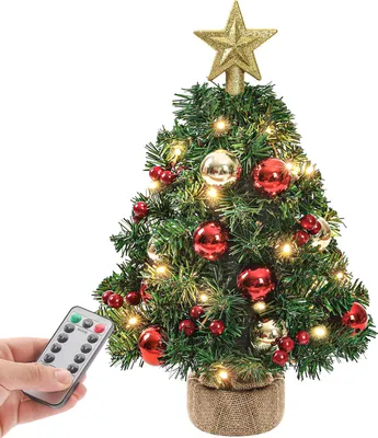 Produktbild von 40cm Mini Weihnachtsbaum mit 20 warmweiß LEDs, mit Fernbedienung, 8 Licht Modi, Tannenbaum mit Stern-Baumspitze und Deko, Batterie betrieben