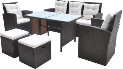 Produktbild von vidaXL 6-tlg. Garten-Essgruppe mit Kissen Poly Rattan Braun