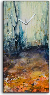 Produktbild von Dekor Leinwand Uhr Wandbilder Quarz 30x60 Natur mit herbstlichem Wald Aquarell - weiße Hände
