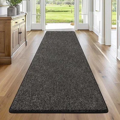 Produktbild von Famanu Teppichläufer 80 x 200 cm - Antirutsch-Rücken, waschbar, schwarz und grau
