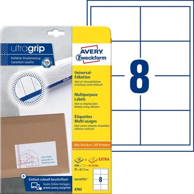 Immagine prodotto di Avery Zweckform® 4782 4782 Etichette universali ultragrip - 97 x 67,7 mm, bianco, 240 etichette, permanente