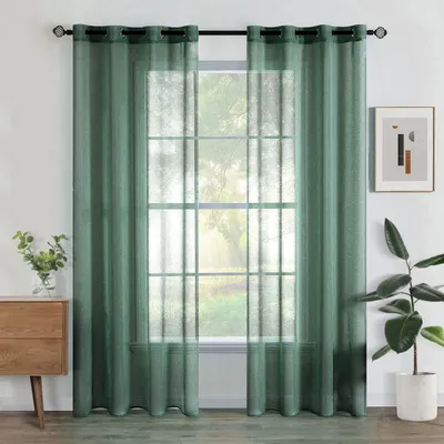 Transparente Vorhänge mit Ringen, 2er-Set, 140x215 cm, dunkelgrün