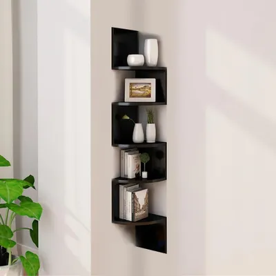 Produktbild von Eckregal Wand - Wandregal mit 5 Ebenen - Schweberegal - Platzsparend für Küche Schlafzimmer Wohnzimmer - Schwarz