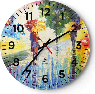 Produktbild von Wanduhr - Rund - Glasuhr - Park Straße Regen - 40x40cm - Schleichendes Uhrwerk - Lautlos - zum Aufhängen bereit - Dekoration Modern - Wanddekoration aus Glas - C4AR40x40-3508