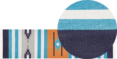 Produktbild von BELIANI Kelim-Teppich Mehrfarbig Baumwolle 80 x 300 cm mit Fransen Geometrischem Muster Handgewebt Zweiseitig Läufer Modern Wohnzimmer Schlafzimmer