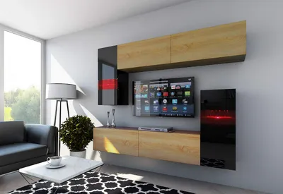 Immagine prodotto di Parete attrezzata soggiorno Furnitech | parete attrezzata moderna | parete attrezzata soggiorno con mensole e mobile TV | mobile soggiorno senza LED (Future C31-HGM-BD-47 1A)