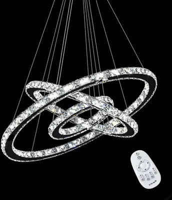 Produktbild von UISEBRT 72W LED Kristall Design Hängelampe Drei Ringe Dimmbar Deckenlampe Pendelleuchte Kreative Kronleuchter