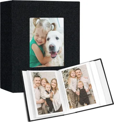 Zdjęcie produktu dla Albumy fotograficzne 10x15 cm 2-pak czarna okładka płócienna przednie okienko 100 zdjęć