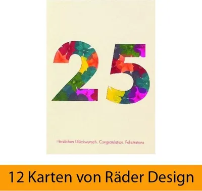 Produktbild von Blumenzahlenkarte "25 - Herzlichen Glückwunsch" 12er Set