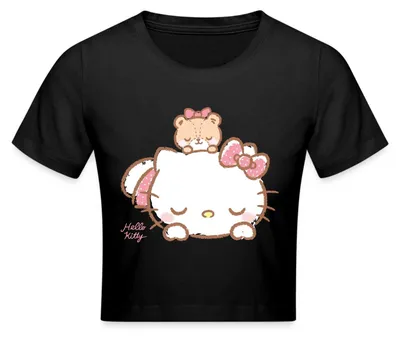 Produktbild von Spreadshirt Hello Kitty Mit Teddy Auf Dem Rücken Crop Top, S, Schwarz