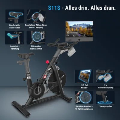 Produktbild von Indoor Cycle & Speedbike AsVIVA S11S | Fitnessbike mit 21,5 Zoll LED Display | 100 Widerstandsstufen | Ergometerfunktion | 360 Grad Lautsprecher