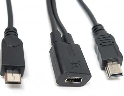 Produktbild von SYSTEM-S USB 2.0 Y Kabel 25 cm Mini B Buchse zu Mini B und Micro B Stecker Adapter