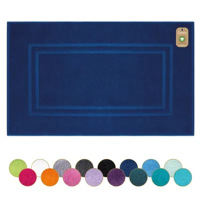 Produktbild von Lavea® Badematte 50x80 cm, Badezimmerteppich 100% Baumwolle, 800 g/m², saugstark, waschbar, Badvorleger, Frottierserie Bali – Navyblau